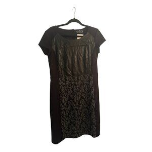 Arisa Black Faux Leather & Jacquard Panel Dress – Size M